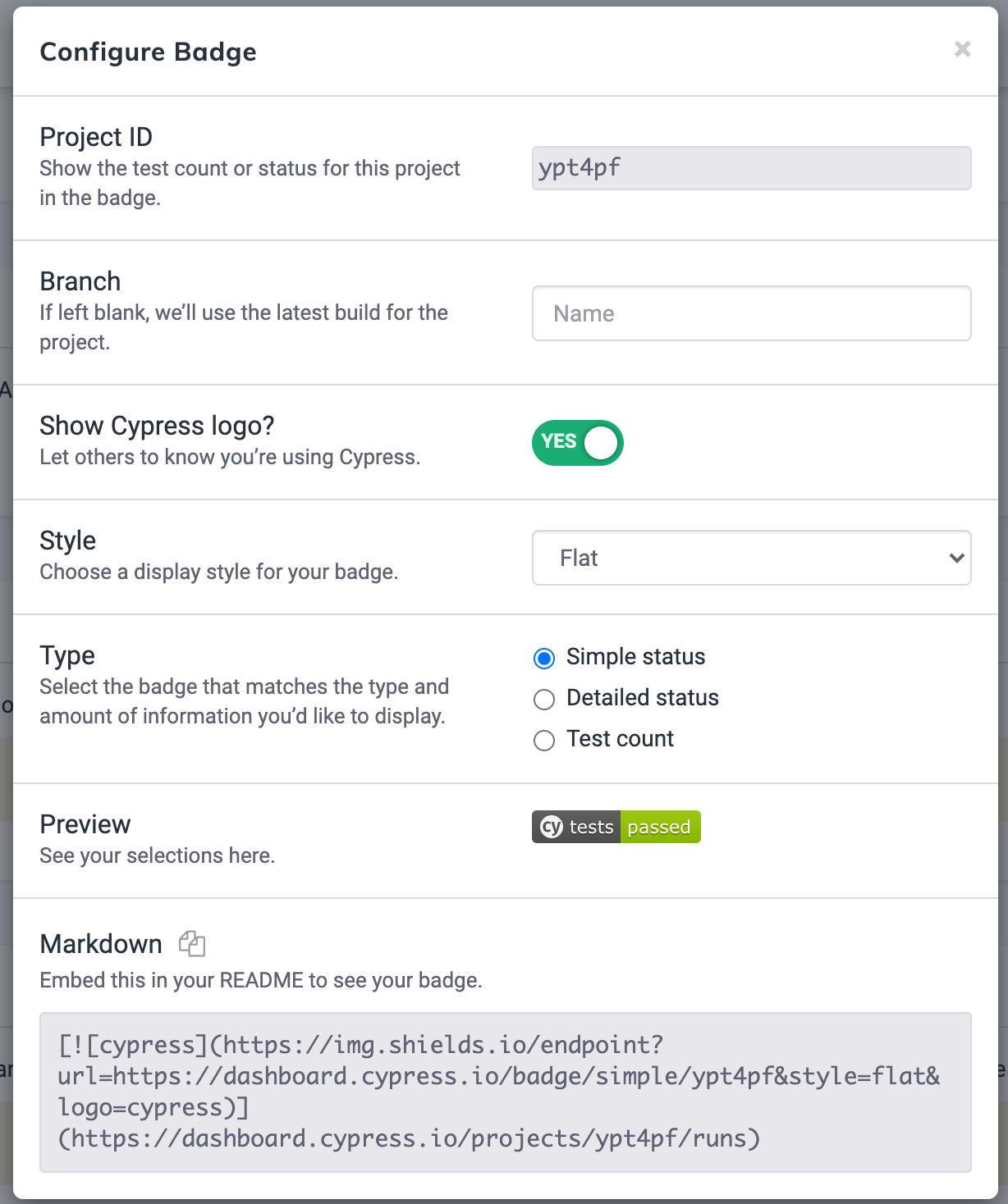 README Badge configuration form